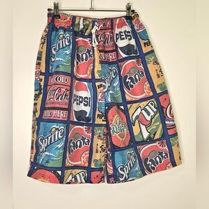 Vintage High Waisted Soda Print Baggy Beach Shorts